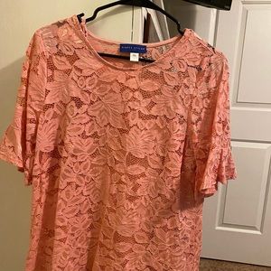 Pink lace blouse. Lg. Short sleeved. Simply styled